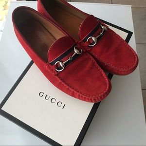 Red suade Gucci Loafers (13)